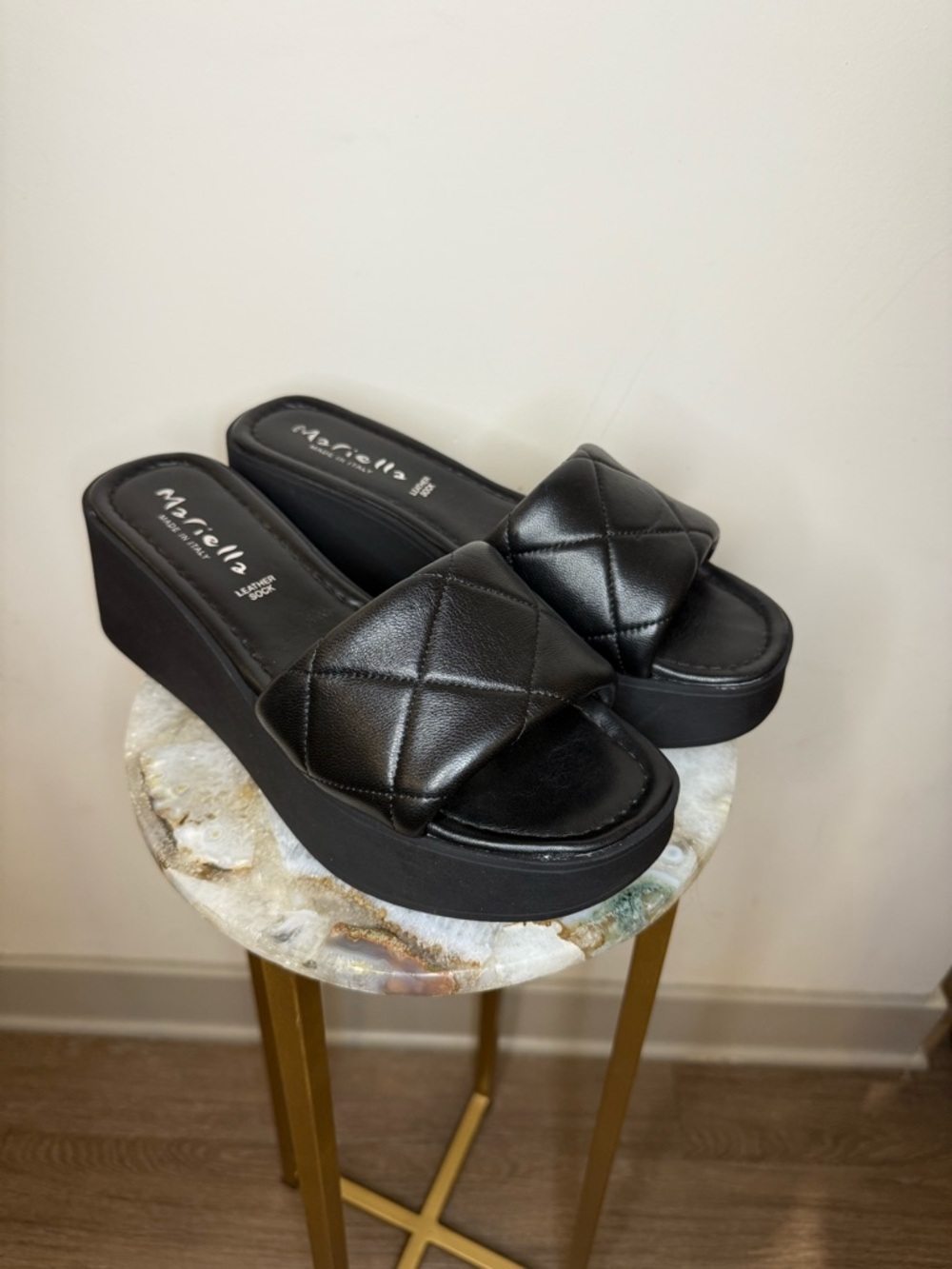 Mariella | Black Quilted Platform Slide Sandals Size 9.5